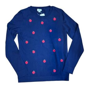 J CREW Apples Teddie Sweater Navy Blue Long Sleeve Crew Neck Womens Small